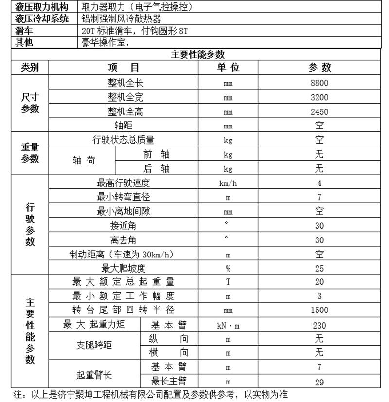 20噸履帶吊車(chē)基本參數(shù)