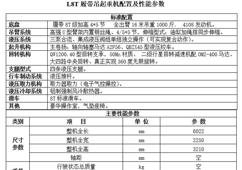8噸履帶吊車(chē)配置性能